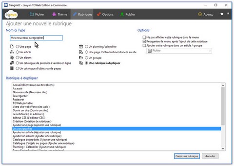 Duplication d'une rubrique