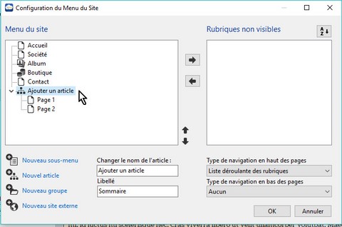 Liste déroulante dans le menu