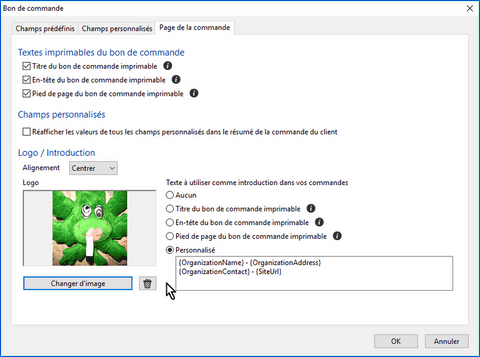 Les options du bon de comande