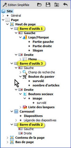 Barres d'outils dans le haut de page