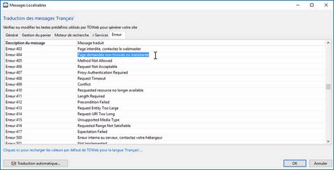 Traduction des erreurs