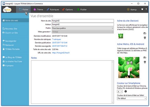La page de démarrage du logiciel La page de démarrage du logiciel