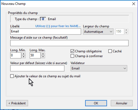 option du nouveau champ