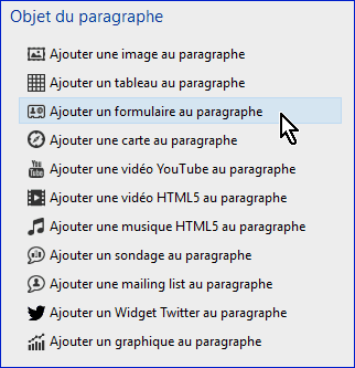 Liste des objets possibles