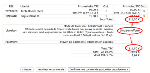 la commande 1 avec port gratuit