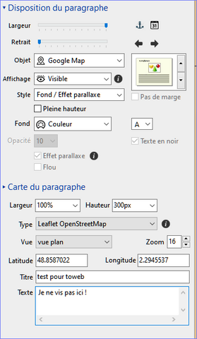 paramètres carte OpenStreet