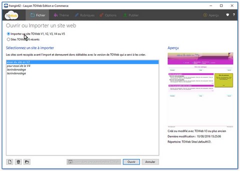 Importation d'un site