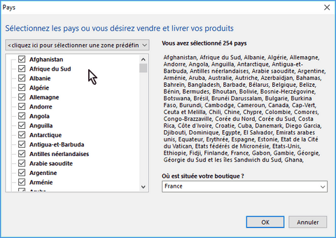 Les pays de vente