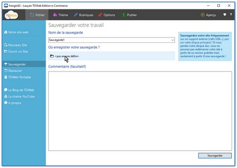 la page de sauvegarde du site
