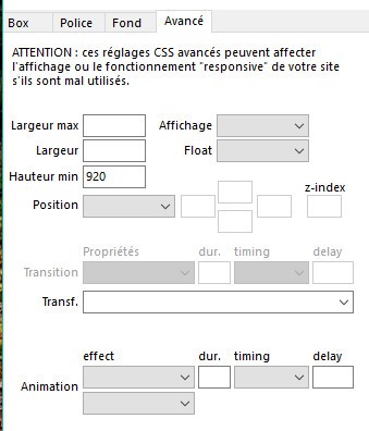 paramètre Avancé du site